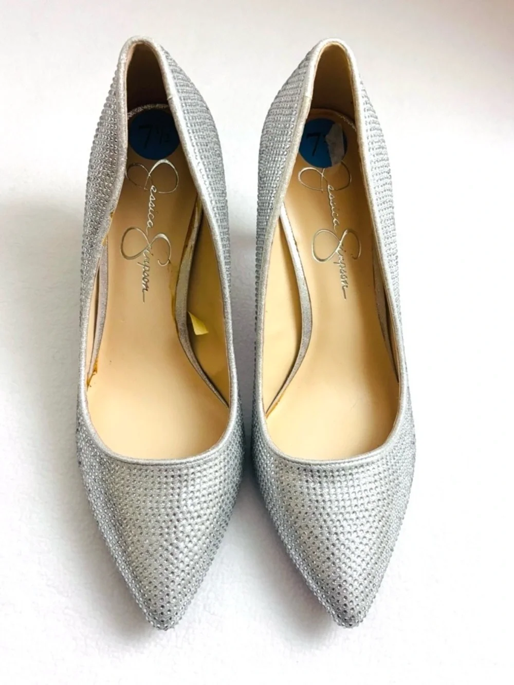 NWOT Jessica Simpson Silver Rhinestone Pointed Stiletto Sparkly Heels Pumps 7.5